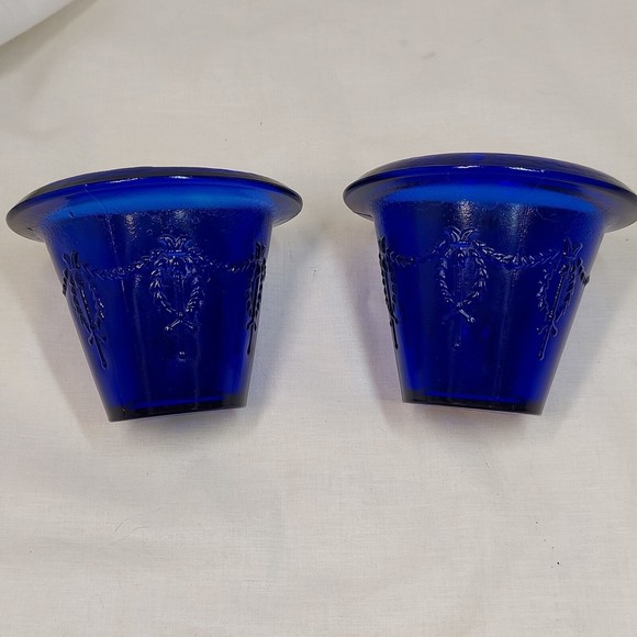 2 Dark Cobalt Blue Spain Recycle Pressed Glass Swag Flower Pot Planter Vase - Picture 1 of 16